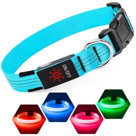 Suggifamy Light Dog Collar - 3 Light Modes Dog Light Collar, Adjustable Dog Collar Luminous with USB & Reflective & D-Ring Strap for Night Safety for Dogs of All Sizes (Blue, M)