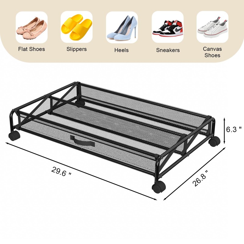 KOSIWU Under Bed Shoe Storage Organizer, Rolling Under Bed Storage