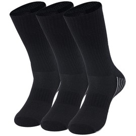 Sunew Black Hiking Bamboo Socks, Unisex Soft Cushioned Winter Indoor Anti Slip Crew Casual Business Dress Camping Trekking Sporting Mid Calf Socks Black S