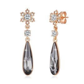 EVEVIC Austrian Crystal Teardrop Dangle Earrings Snowflake Earrings for Women 14K Gold Plated Sparkly Earrings Hypoallergenic Jewelry (Black)