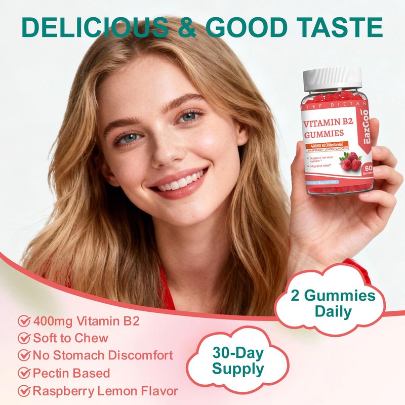 2 Pack Vitamin B2 Gummies - Riboflavin 400mg with Magnesium