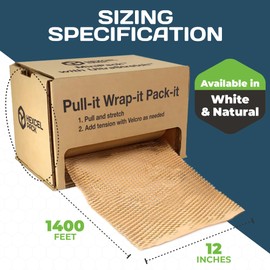 HexcelPack HexcelWrap Mini - Honeycomb Packing Paper, Eco-Friendly, Sustainable Paper Bubble Wrap for Shipping & Moving, Cushioned Packing Material in Easy Self-Dispenser Box - White, 12" x 1400'