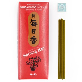 Nippon Kodo Morning Star Sandalwood Japanese Incense - 200 Stick Box with Ceramic Holder