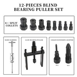 12pcs Blind Hole Bearing Puller Set Internal Bearing Extractor Puller Kit Motorcycle Bicycle Wheel Bearing Removal Tool Slide Hammer Pilot Insert Inner Bearing Puller Tool with Expanding Collet 8-32MM