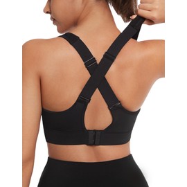 Yvette Adjustable Sports Bra, Strong Hold with Hooks and Eyelets, Non-Wired Fitness Running Bra, black