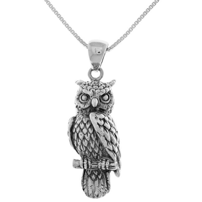 Jewelry Trends Perching Owl Bird Sterling Silver Animal Pendant Necklace 18"