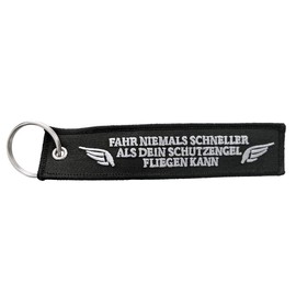 DonJordi FAHR NIEMALS SCHNELLER Keyring for Bikers, Motorcyclists & Motorists - Fabric Pendant, black