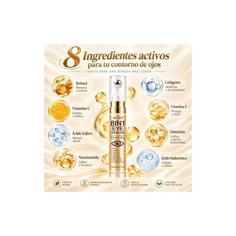 Suero Para Ojos Retinol Colágeno Cafeína Péptidos 15ml 2pcs