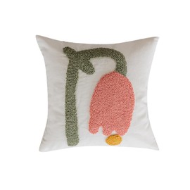AGOKABA Flower Tufted Throw Pillow Tulip Pillow Decorative Pillow Covers Pink and Green Throw Pillows for Bed Unique Living Room Pillowcases Boucle Embroidery Cushion Covers Pack of 1 B