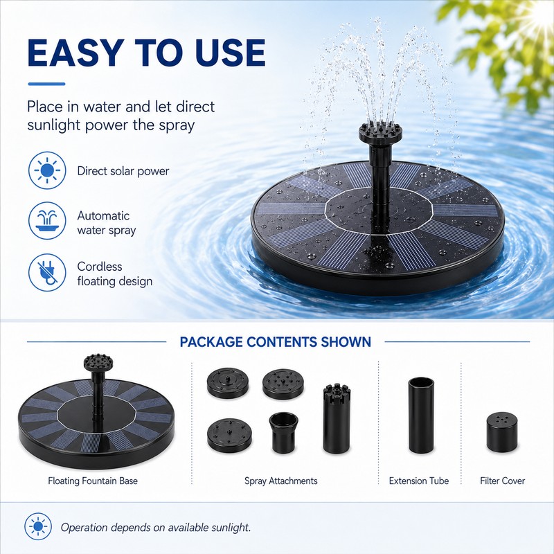 Solar Floating Fountain Pump with 6 Spray Nozzles – 2.5W