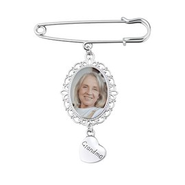 Grandma Wedding Brooch Pins for Women Groom Boutonniere Memorial Pins for Loss of Grandmom Nana Wedding Boquet Picture Charm for Bride Groom Memorial Brooch Pin for Women Men