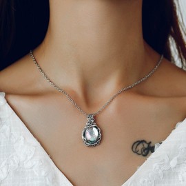 Wendalern Silver Opal Necklace Vintage Teardrop Moonstone Pendant Necklace Dainty Waterdrop Birthstone Choker Necklace Statement Costume Jewelry for Women Girls