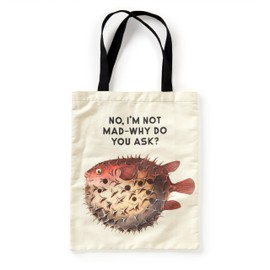 Brass Monkey Judgy Fish Canvas Tote Bag - Environmentally Friendly Lightweight Reusable Shopping And Grocery Bag