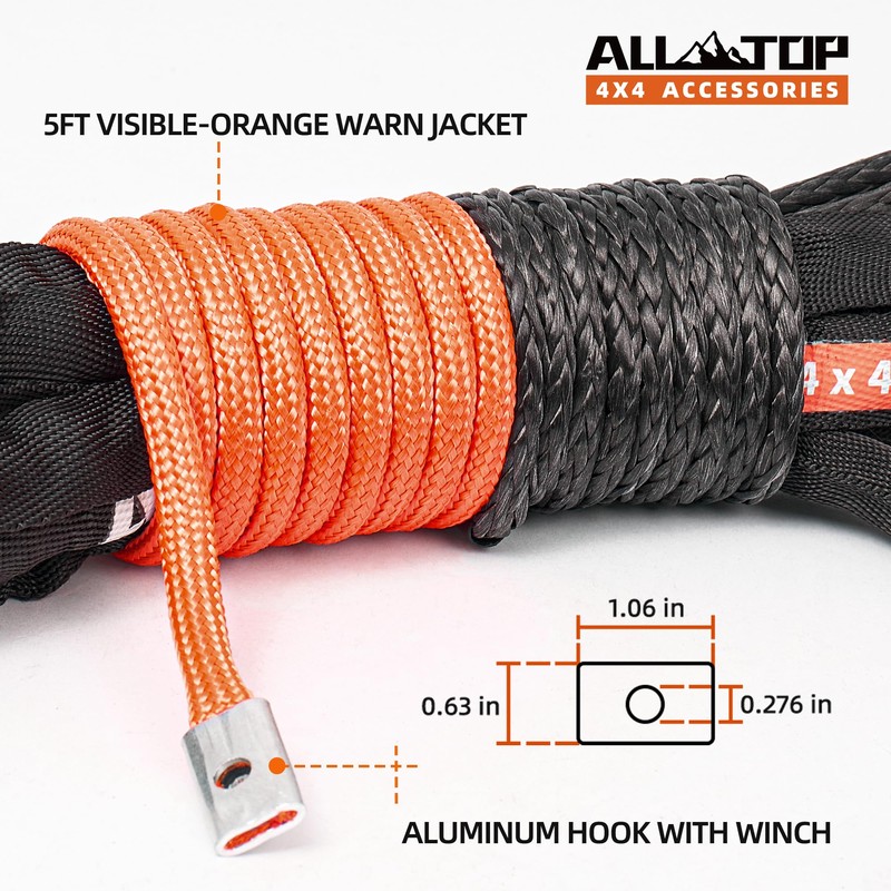 ALL-TOP Synthetic Winch Rope Cable, 3/16" x50ft, 8350LBS Winch Replace
