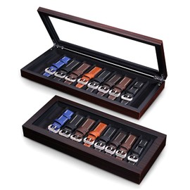 Besforu Watch Band Organizer Case for Men or Women Holder 10 Watch Band, Wooden Watch Band Storage Box with Real Glass Window
