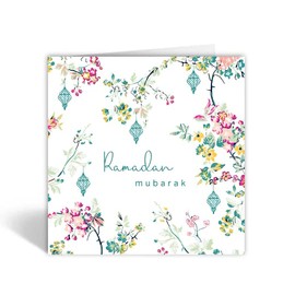 Islamic Moments: Ramadan Mubarak White Greeting Card, Premium Quality Floral Design Card for Eid Celebrations and Islamic Gifts