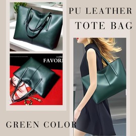 pokiele Tote Bag, PU Leather, A4 Compatible, Business, Casual, Lessons, Mother's Bag, green