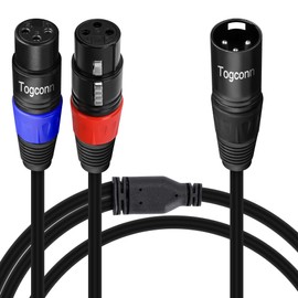 Togconn XLR Splitter Microphone Cable, XLR Male to Dual Female Y Splitter Adapter, XLR-M to Two XLR-F, 3-Pin Balanced Mic Connector Converter Cable-1 Feet