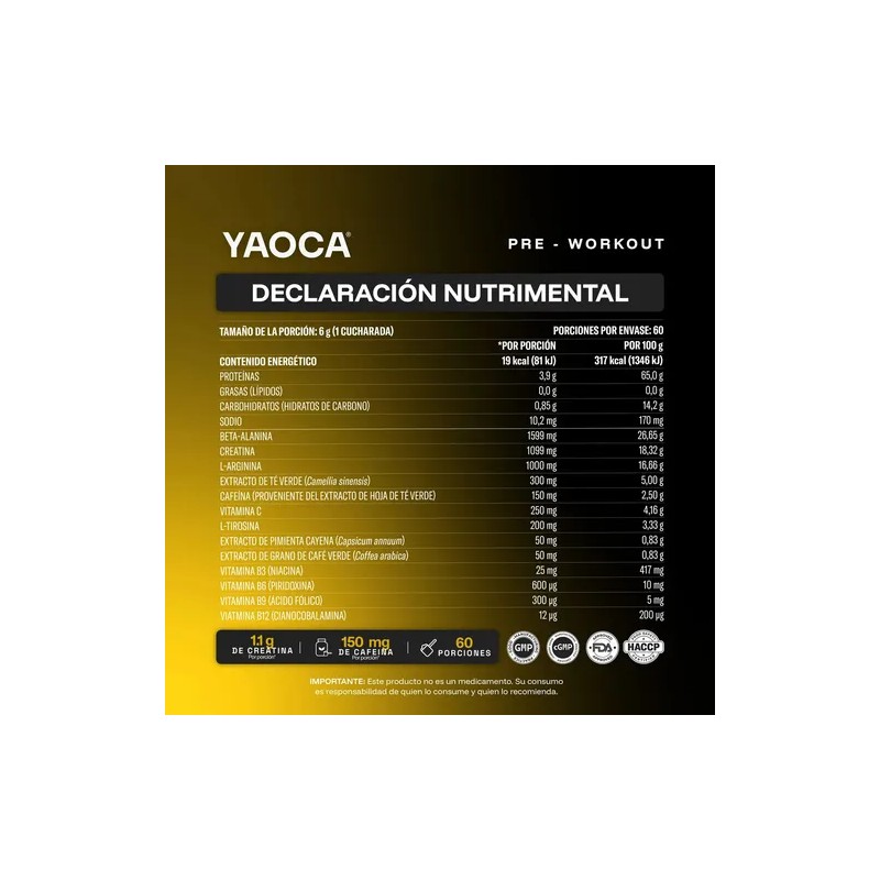 Yaoca Suplemento En Polvo Pre Workout Y Creatina, Vit C