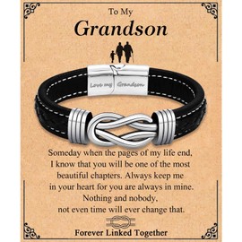 TEVOP Grandson Gifts, Engraved Leather Bracelet Grandson Gifts for Teenage Boys, Grandson Birthday Christmas Graduation Gifts for Boys