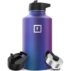 IRON °FLASK Camping & Hiking Hydration Flask with 3 Lids - Stainless Steel, Double Walled & Vacuum Insulated Water Bottle - Leak Proof & BPA Free (Aurora, Straw - 64 oz)