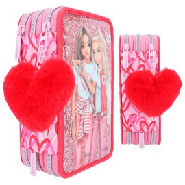 Depesche TOPModel 12230 One Love 3-Compartment Pencil Case with Glitter, Candy pink, glam