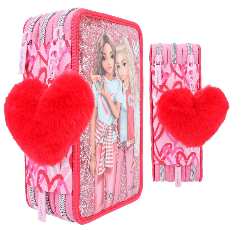 Depesche TOPModel 12230 One Love 3-Compartment Pencil Case with Glitter,