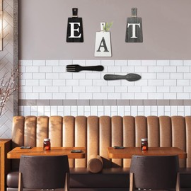 JIVIMOCO Cutting Board Eat Sign Set Hanging Art Kitchen Eat Sign Fork and Spoon Wall and Kitchen Decor,B Easy Install