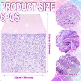 Remagr 6 Pcs Iridescent Sequin Table Runner 12 x 72 Inch Mermaid Table Runner Glitter Sequin Table Runner for Wedding Birthday Party Baby Shower Ceremony Supplies Decor(Purple)