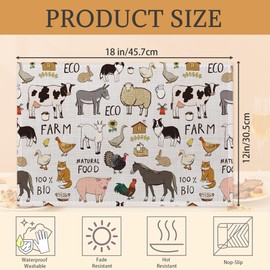 Farm Animals Cow Pig Placemats Set of 6 Place Mats for Kitchen Table Washable Farmhouse Linen Table Mats Dining Decoration 12x18 Inch