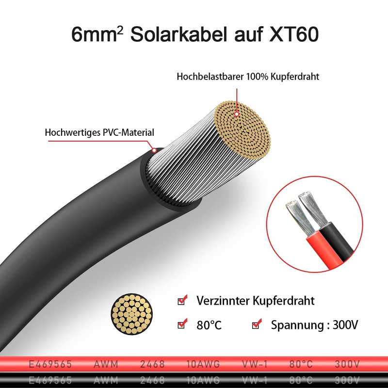 ELFCULB 10AWG 2FT XT60 Solar Cable 2 10 25 35