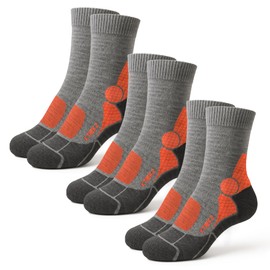 Kaiera - Trek Mid – 3 paia di Calze Tecniche da Trekking in Lana Merino, (tg 44-47) Grigio Arancione, Traspiranti, Termoregolanti, Comfort 4 Stagioni, Rinforzate e Made in Italy