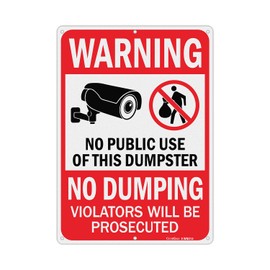 GicnKeuz Large Warning No Dumping Dumpster Not for Public use Sign, 14 x 10 Inches No Dumping - Video Surveillance Signs, Rust Free.40 Reflective Aluminum, Fade Resistant/Waterproof, 6 Pre-drilled Holes (1 Pack)