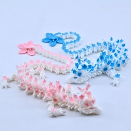 Two 3D Printed Cherry Blossom Dragons - 11.8-inch Realistic Movable Dragon fingertip Toys, Desktop Decorations and Collectibles (Blue-Pink)