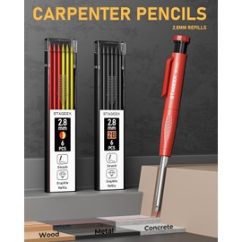 STAGEEK 14 Pack Carpenter Pencil Set with Sharpener, Mechanical Carpenter Pencils with 60 Refills, Deep Hole Long-Nib Marker Pens, Carbide Scribe Tool & Construction Pencils for Architect with Case