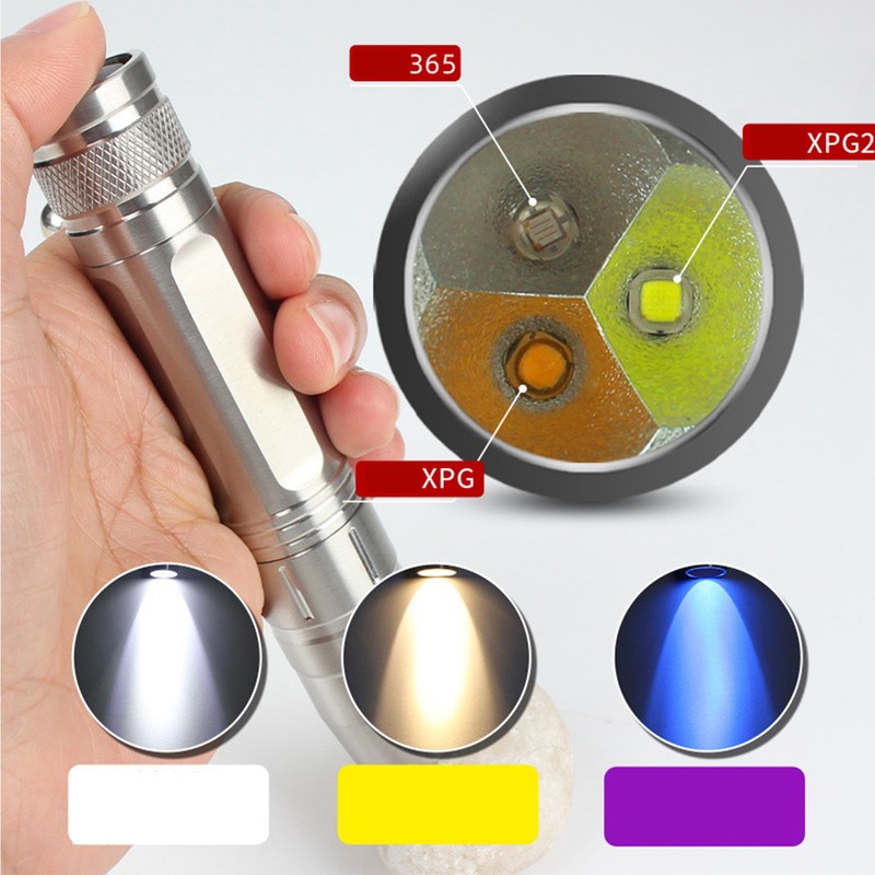 Jade Flashlight Torch Stainless Steel 3 Light Sources Super Bright