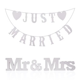 Mr & Mrs Wooden Letters Wedding, Banner Just Married Decorative Letters Garland Decoration Vintage for Wedding, Bridal Shower, Photo Props, Car Decoration (White)