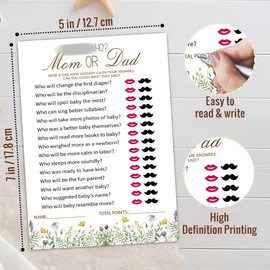 MXLINSW Who Mom Or Dad Game Cards, Wildflower Baby Shower Games, 25 Gender Neutral Cards, Floral Gender Reveal Party Supply Kit, Baby Shower Decorations(5''x7'')-A26