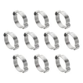 PATIKIL 10 Pack 25-28mm Double Ear Hose Clamp, 304 Stainless Steel O Clip Crimp Rings for Fuel Petrol Pipe Tube Fitting Connections, Silver Tone