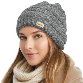 Sukeen Knit Beanie Hat for Women Thick Fleece Lined Winter Hat Warm Skull Cap Fashionable Knit Hat for Outdoor Grey