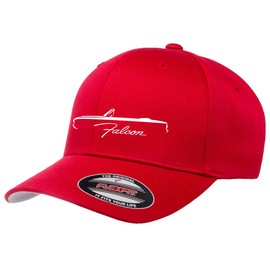 1960-63 Ford Falcon Convertible Outline Design Flexfit 6277 Athletic Baseball Fitted Hat Cap red L/XL