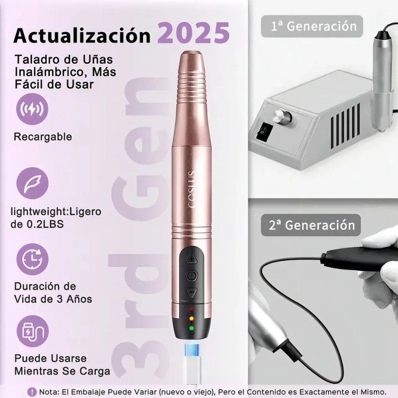 Torno para Uñas Inalámbrico Coslus C20 Profesional con 20000 RPM