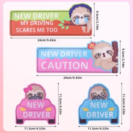 BOXOB 4pcs New Driver Car Magnets, Cute Cartoon Sloth Driver Safety Attention Sticker Reusable Drivers Safety Signs for Metal Vehicle Surface