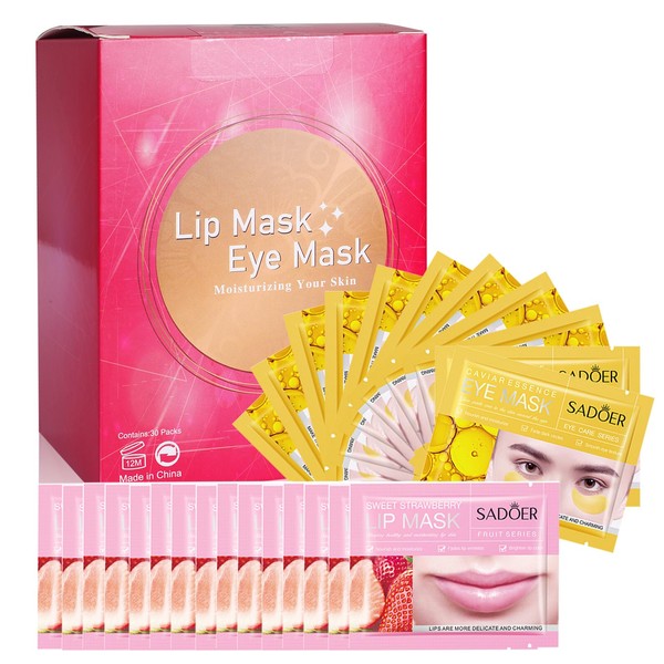 MEICOLY 30 Pads Lip and Eye Mask Sheet,Moisturizing Gold Caviar