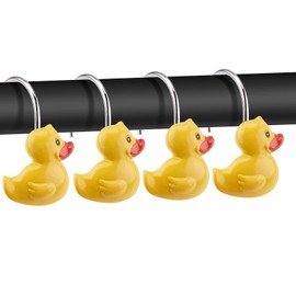 AGPtek 12PCS Home Fashions Yellow Duck Anti Rust Decorative Ducky Resin Hooks for Bathroom Shower Curtain,Bedroom,Living Room Curtain
