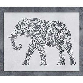 GSS Designs Elephant Wall Decor - Mandala Elephant Stencil (12x16 Inch) Laser Cut Painting Stencil - Reusable Template for Wall Decals Transfer (SL-021)