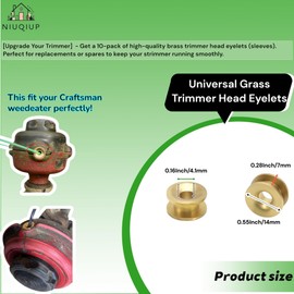 NIUQIUP Brass Trimmer Head Eyelets (10-Pack) - Durable Replacement Sleeves for Strimmer Cutters - Fits Troy-Bilt, Craftsman & More Models
