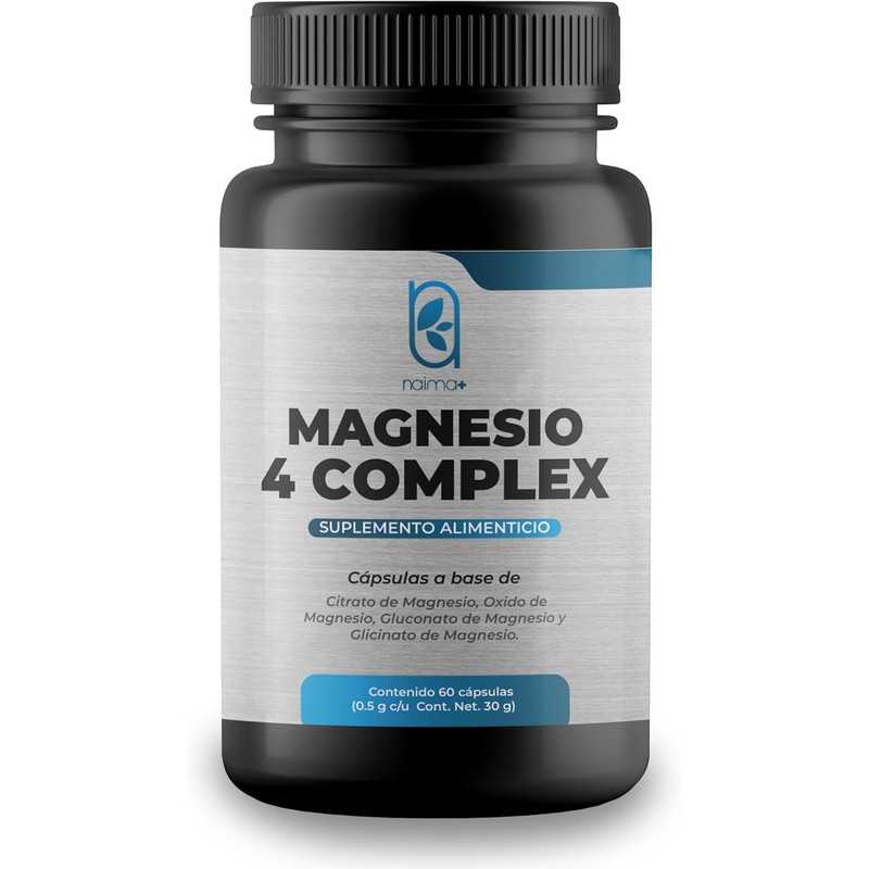 NAIMA Magnesio 4 Complex, 200 Cápsulas Citrato, Glicinato, Óxido y