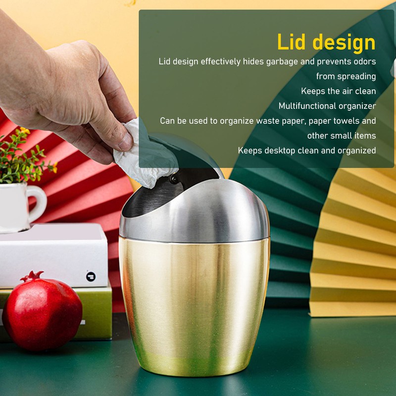 Desktop Small Trash Can Multipurpose 304 Stainless Steel Mini Trash