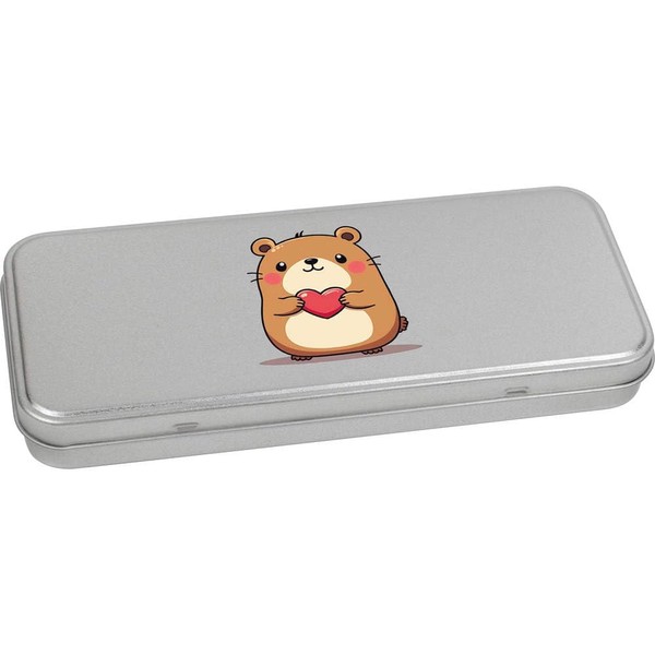 Azeeda 'Cute Hamster with Heart' Metal Hinged Stationery Tin/Storage Box